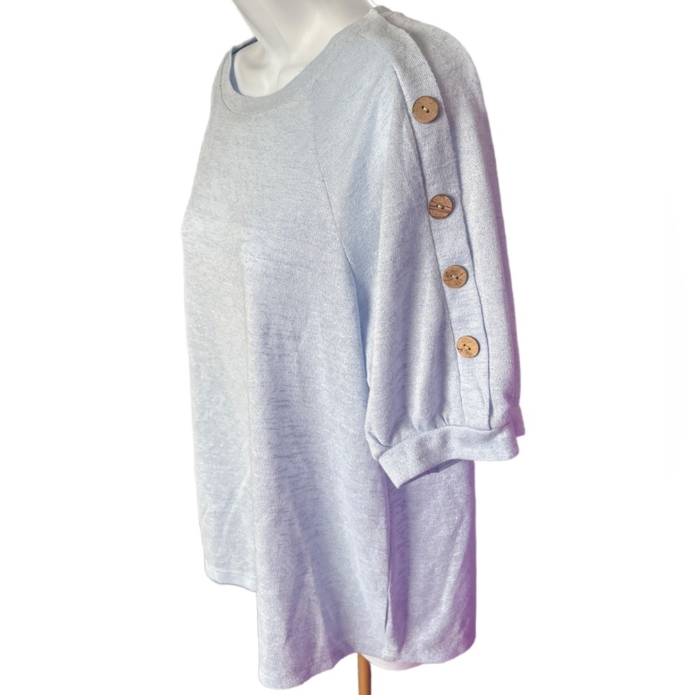 Women's Light Blue Button Sleeve Top